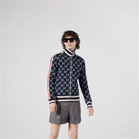 Blue / Ivory GG Jacquard Cotton Jacket .